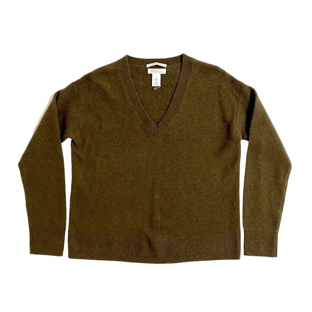 Nordstrom Signature V Neck Green Cashmere Sweater SZ S New - Picture 6 of 10